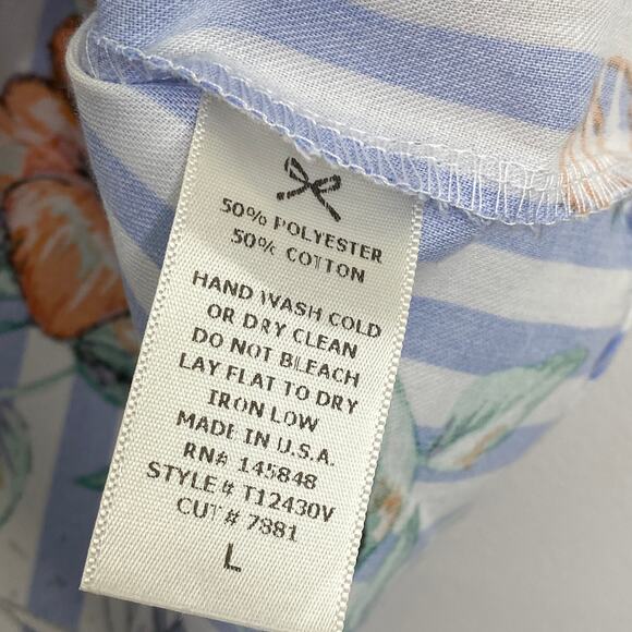Everly Blue White Striped Floral Print Short Sleeve Blouse Women's Size Large L - Picture 5 of 6